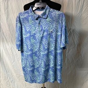 Vineyard Vines Blue and Green Leaf Polo Shirt performance wear